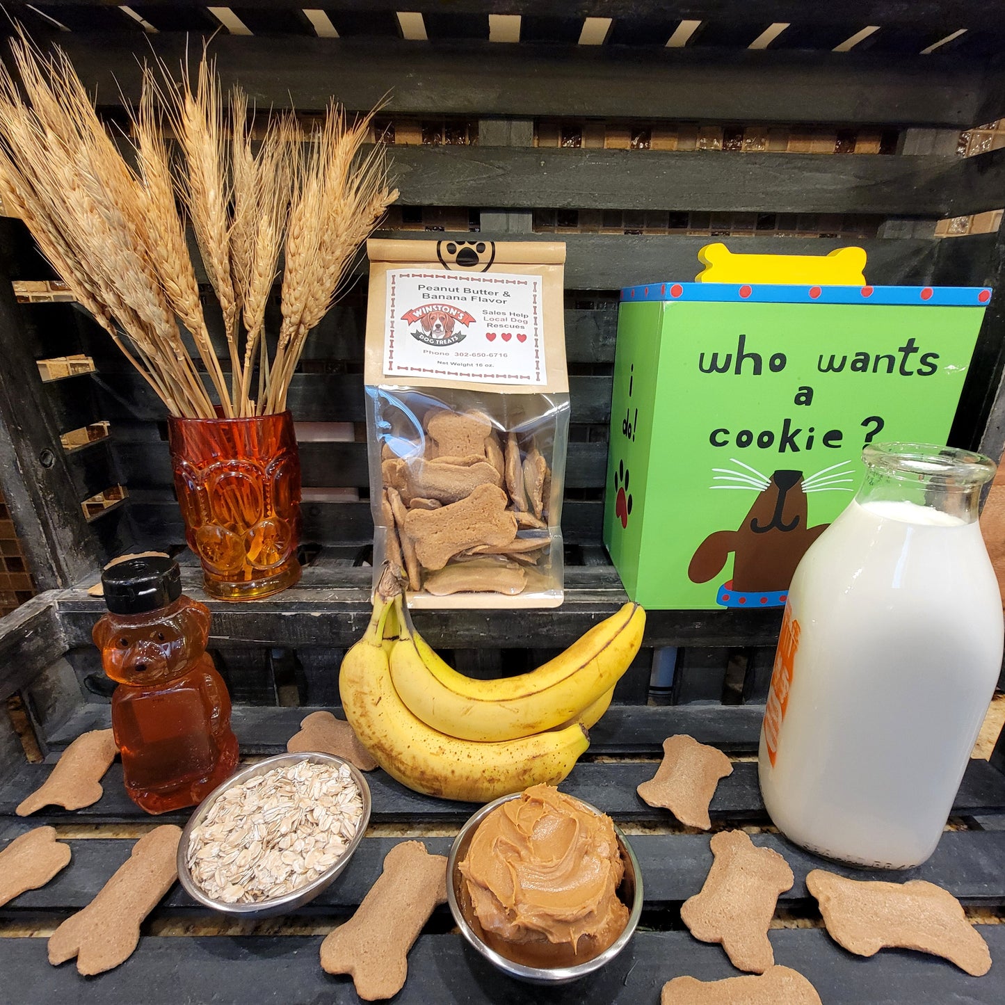 Peanut Butter and Banana Dog Treats 1/2 LB. Bag